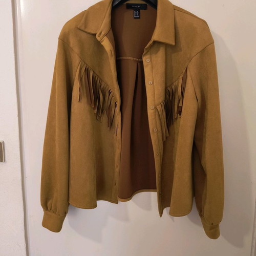 Suede shirt jacket with fringes Forever 21 plus size like new