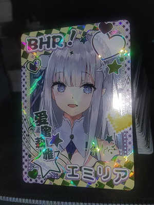 Emilia Re:Zero anime waifu holo card with cross line foil