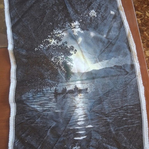 Vintage silk tapestry used, Chinese traditional night landscape