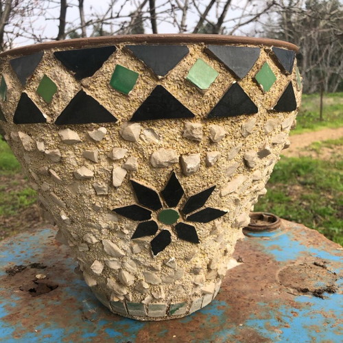 Handmade mosaic flowerpot used from Attica 1960-70
