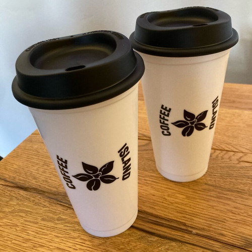 Coffee Island reusable cups set of 2 new with lid 473ml