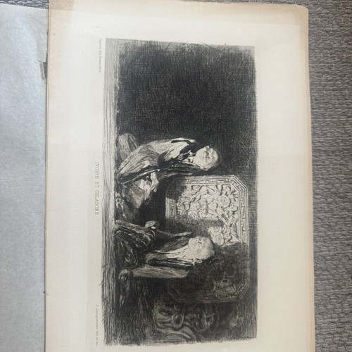 Engraving used, old authentic, 19 x 28 cm