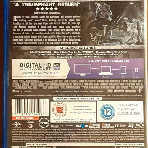 Jurassic World Blu-Ray like new, English subtitles