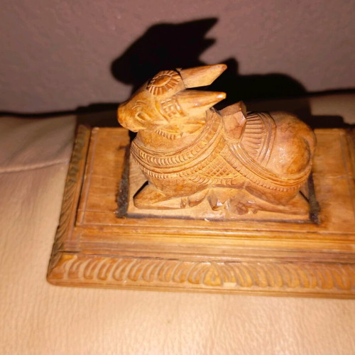 Wooden Nandi Figurine used, Hindu sacred bull collectible