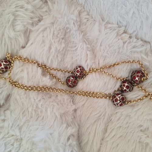 Long necklace double-wear 62cm like new, red and gold