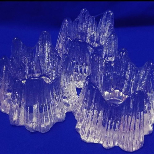 Nybro Volcano candle holders set of 3, new, Swedish crystal 80s