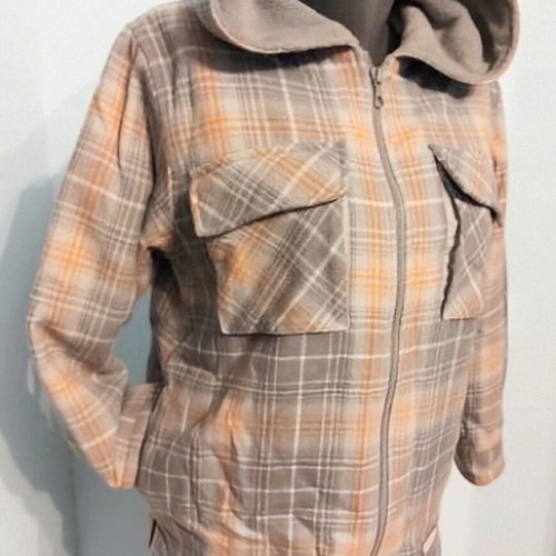 Дамско яке тип риза Outer wear с поларена подплата и качулка, сиво