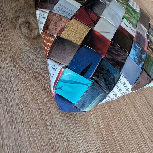 Handmade upcycled clutch from recycled magazine like new, multicolor