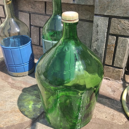 Vintage glass demijohns and storage jar set used, 4 pieces