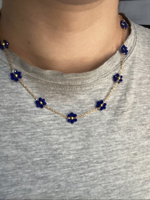 Necklace stainless steel with blue flowers 50cm new