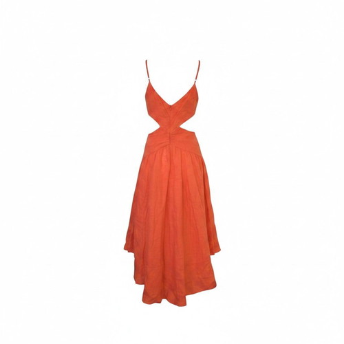 Zimmermann coral linen midi dress with waist cutouts, size 0
