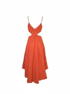 Zimmermann coral linen midi dress with waist cutouts, size 0