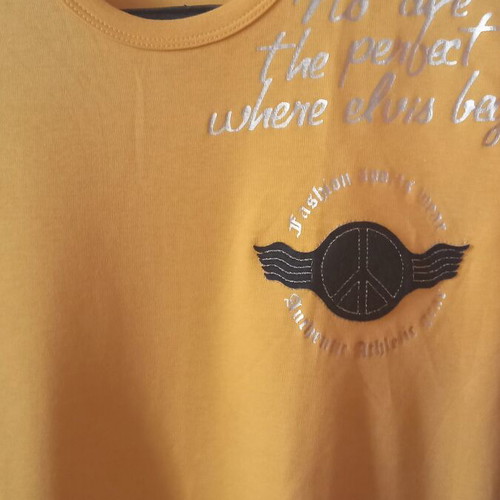 Yellow men's short-sleeve t-shirt with gold lettering, new