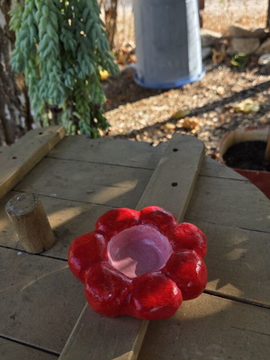 Handmade red flower tealight holder