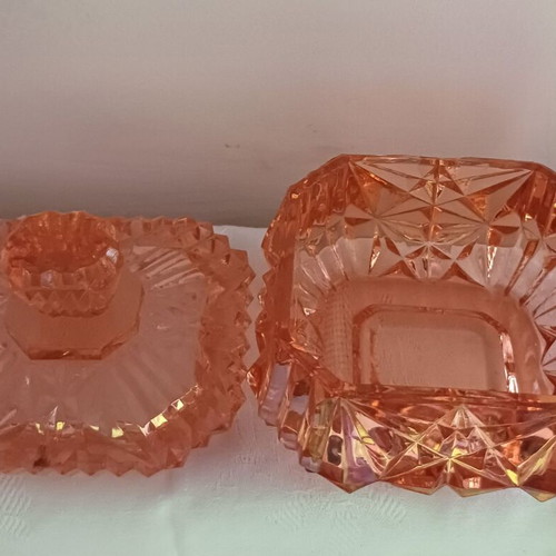 Glass vintage bonbonniere 1960s in terracotta color like new