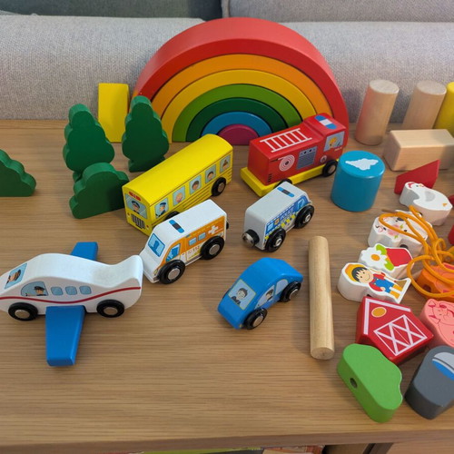 Wooden building blocks like new with city theme and accessories