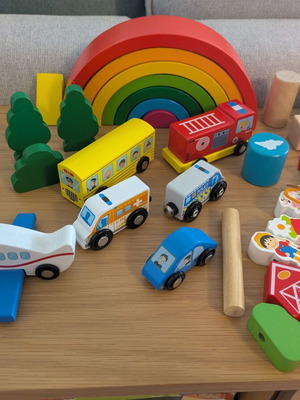 Wooden building blocks like new with city theme and accessories