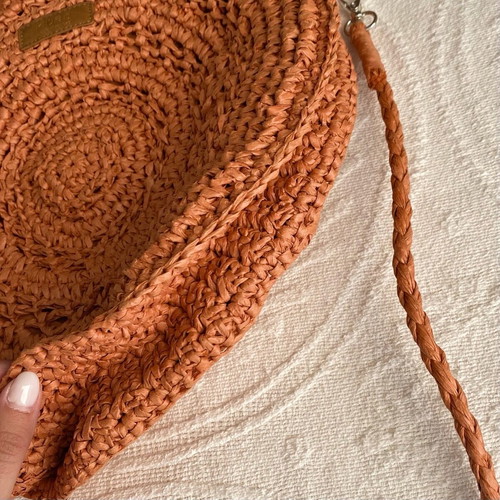 Kbas round straw bag like new with strap and zipper