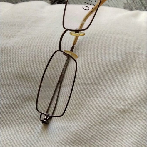 One Italian Metal Eyeglass Frame like new, light brown with rhinestones