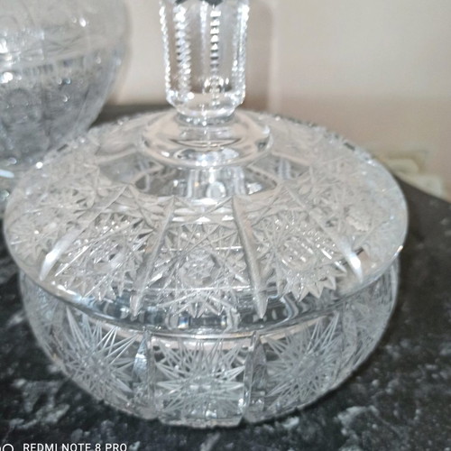 Cut crystal fondue pot from Czechia flawless, excellent quality