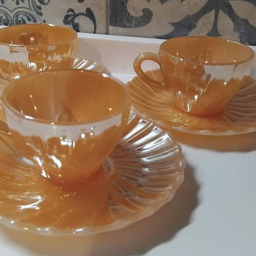 Vintage σετ φλιτζάνια καφέ Termocrisa Peach Lustre, 3 συν 2 δώρο