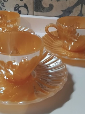 Vintage σετ φλιτζάνια καφέ Termocrisa Peach Lustre, 3 συν 2 δώρο