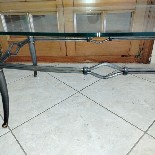 Glass table with solid legs new, Hatzioannou design