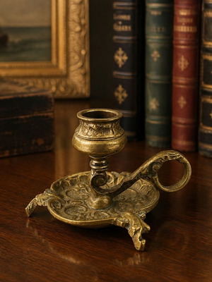 Antique brass candlestick with handle Victorian style 1880–1900