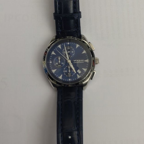 Vogue men's watch new, blue leather strap, 45mm dial, waterproof