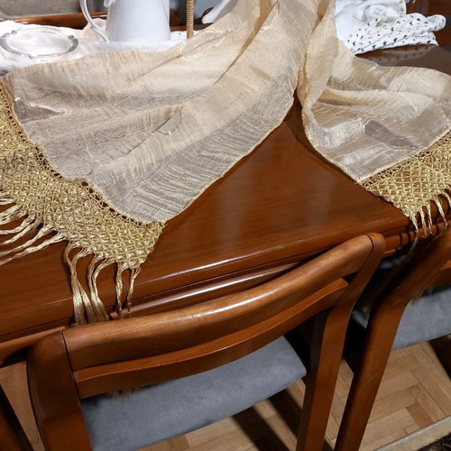 Handmade table runner new with long golden fringes 1.60×60