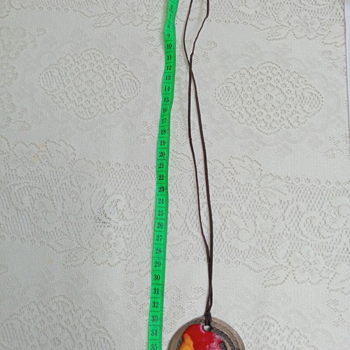 Necklace handmade with polymer clay and melted glass pendant, new