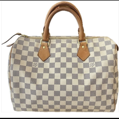 Louis Vuitton Speedy 30 Damier Azur Canvas handbag used, white and blue
