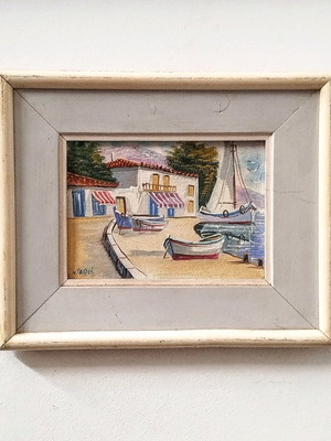 Oil painting on wooden frame with seascape like new