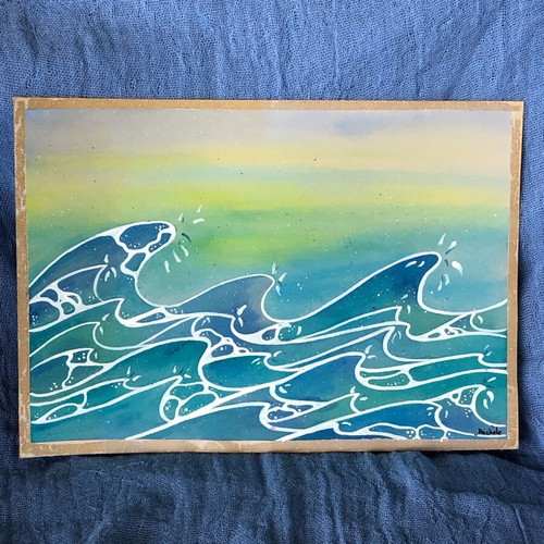 Watercolours art aquarelle new, waves 21x29