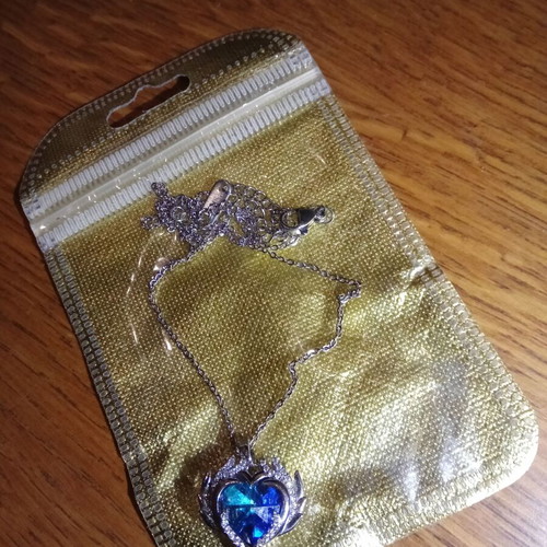 Blue heart pendant necklace, stainless steel