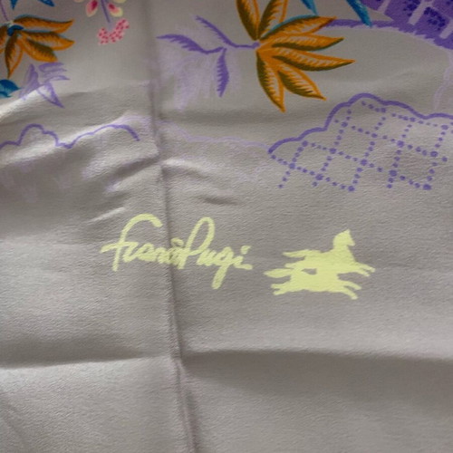 Vintage Franco Pugi Silk Scarf 100% Silk Embroidered 140x130 cm like new