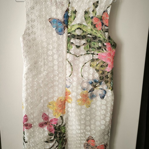 Derhy mini dress with embroidery, white and multicolor