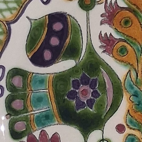 Vintage Greek Ceramic Plate 31.5 cm, Handmade Crackle Glaze, Rhodian Aegean Style