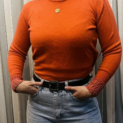 Orange blouse with sleeve design, slim fit, Small