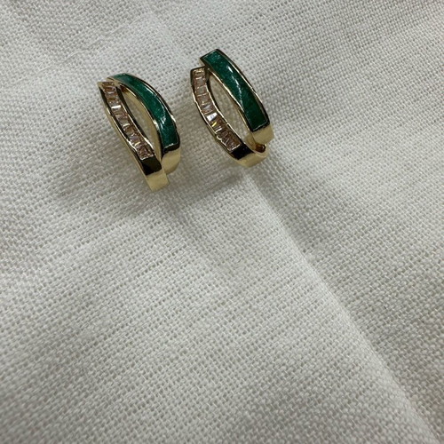Earrings new with green and gold zirconia
