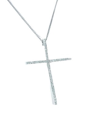 Σταυρός χειροποίητος ασημένιος κυρτός 925 με ζιργκόν και ασημένια καδένα καινούργιος