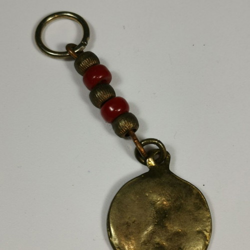 Christian bronze keychain used with Saint Nicholas image vintage