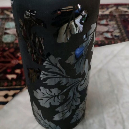 Porcelain vase new black with matte and glossy flowers