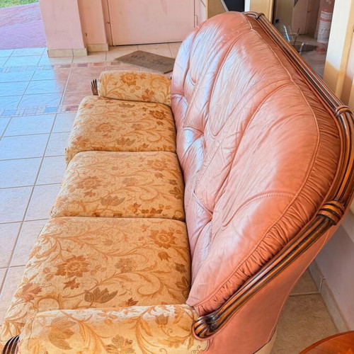 Living room set 5 pieces leather and fabric refurbished, Palazzo Athens