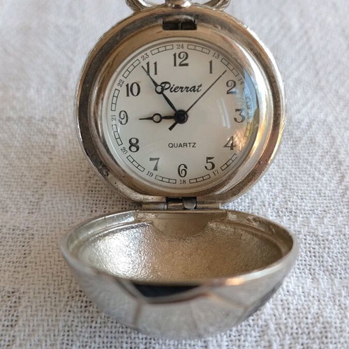 Pierrat quartz pocket watch ball-shaped like new, silver