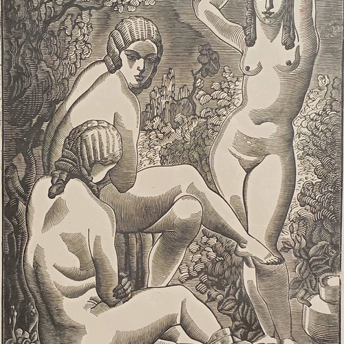 Artwork used woodcut by Angelos Theodoropoulos featuring 3 women (Dryads)