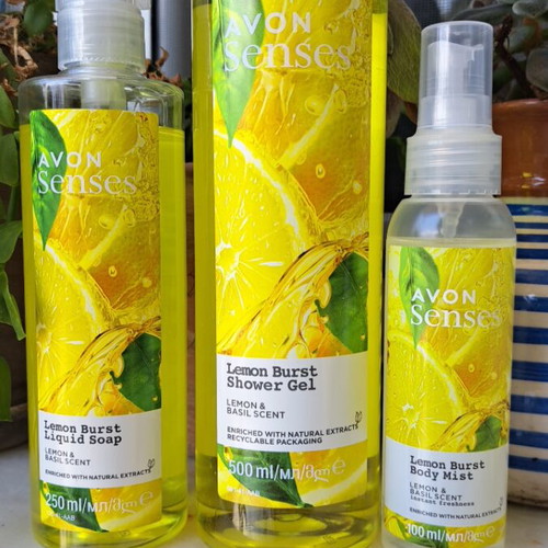 Avon Senses Lemon Burst shower gel, liquid soap and body mist new