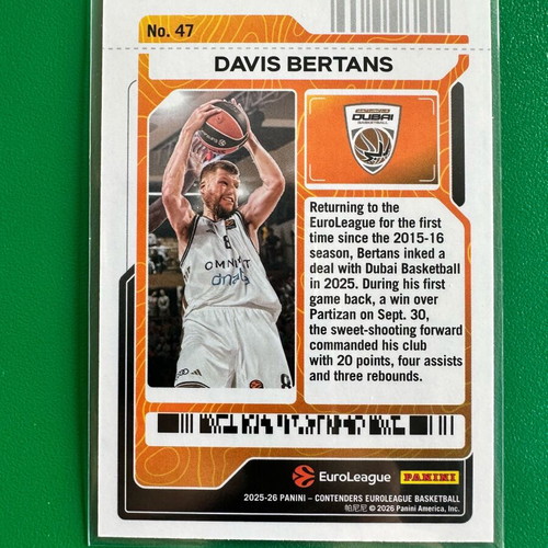 Davis Bertans Card 2025-26 Panini Contenders EuroLeague Round 2 Ticket numbered