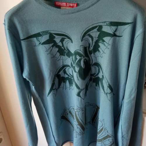 Misplaced Cowboy Oklahoma men's 100% cashmere turquoise shirt like new
