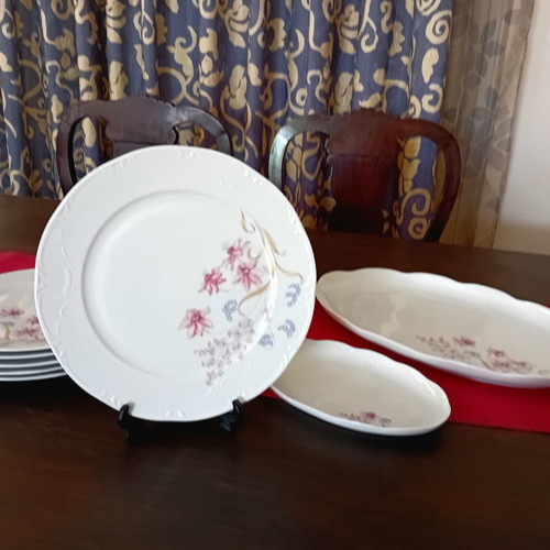 Ionia porcelain dinnerware set with floral relief decoration, 9 pieces